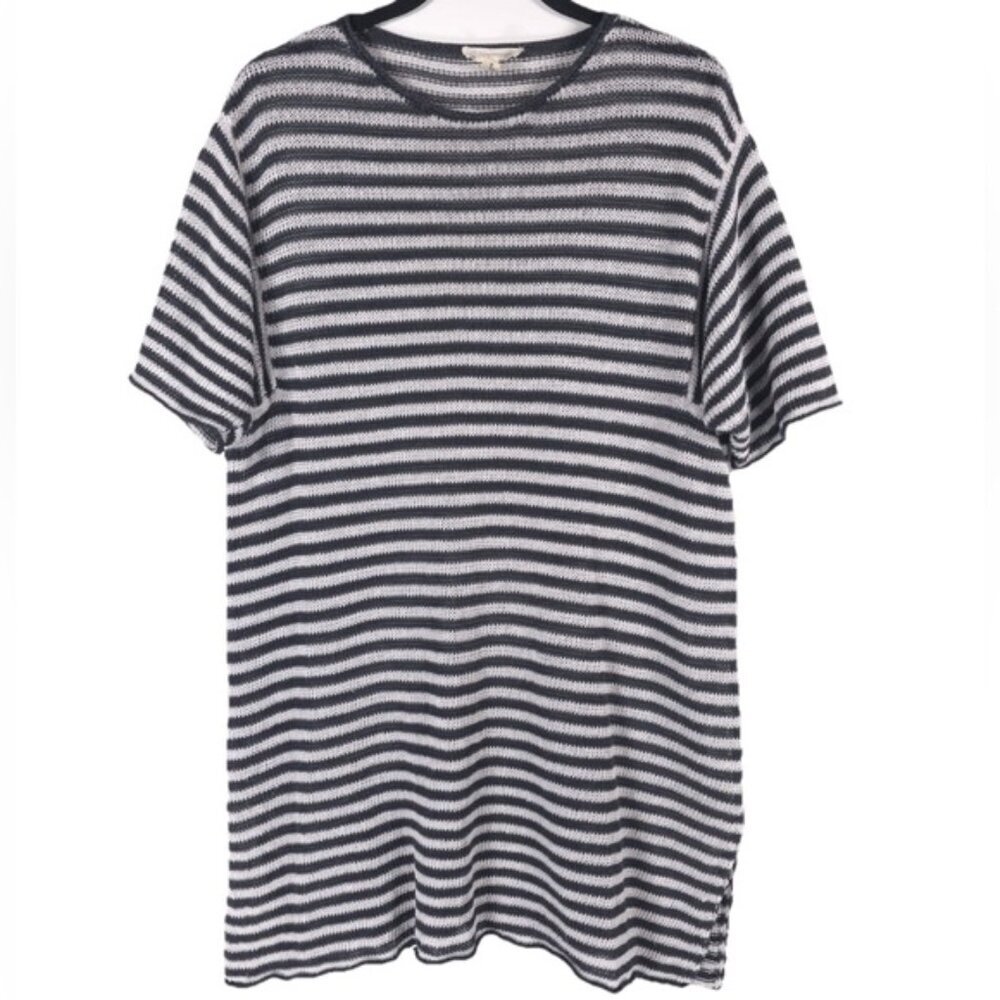 EILEEN FISHER 100% ORGANIC LINEN SS Striped Knit Tunic Top Cover Up Dress MEDIUM